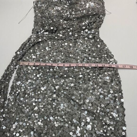 Aidan Mattox One Shoulder Sequin Dress Silver Size 0 - Picture 10 of 14